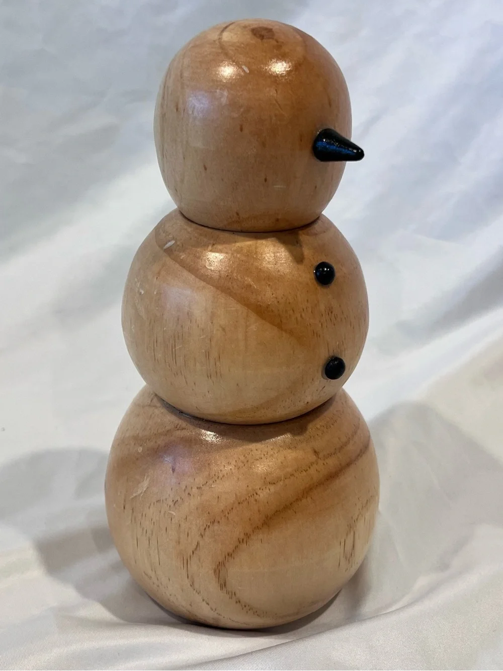 Hand Turned Wooden Snowman Figurine Rustic Christmas Primitive Decor